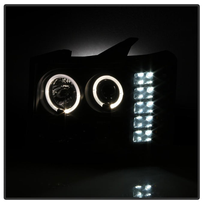 LED Halo Black Smoke Projector Headlights <br>07-13 GMC Sierra 1500 Sierra 2500 HD Sierra 3500 HD