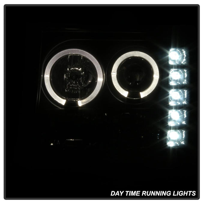 LED Halo Black Smoke Projector Headlights <br>07-13 GMC Sierra 1500 Sierra 2500 HD Sierra 3500 HD