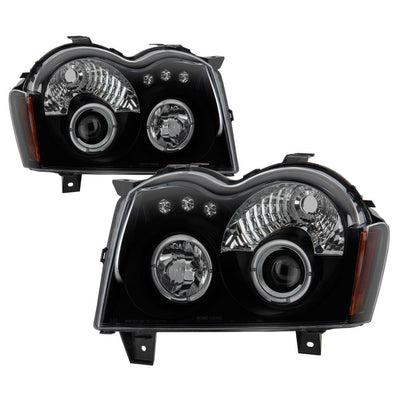 LED Halo Black Smoke Projector Headlights <br>05-07 Jeep Grand Cherokee