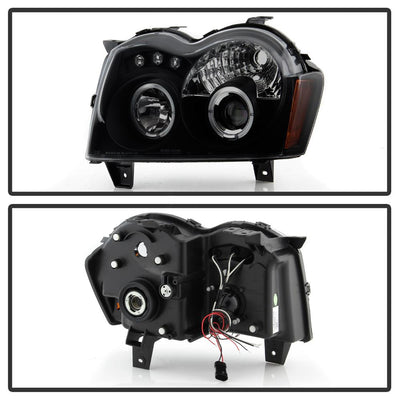 LED Halo Black Smoke Projector Headlights <br>05-07 Jeep Grand Cherokee