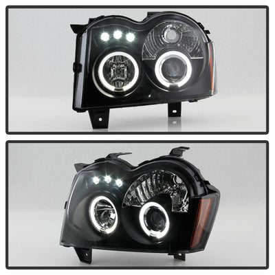 LED Halo Black Smoke Projector Headlights <br>05-07 Jeep Grand Cherokee