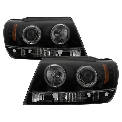 LED Halo Black Smoke Projector Headlights <br>99-04 Jeep Grand Cherokee