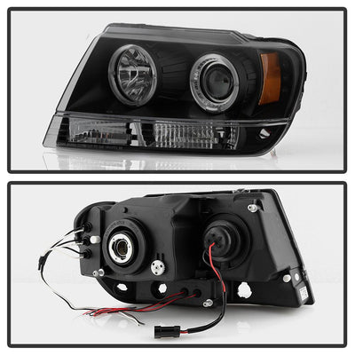 LED Halo Black Smoke Projector Headlights <br>99-04 Jeep Grand Cherokee