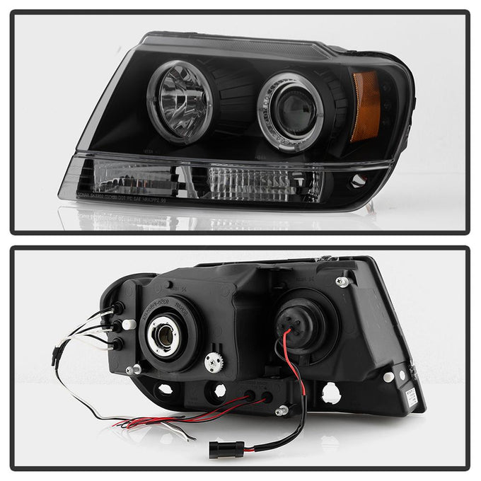 LED Halo Black Smoke Projector Headlights <br>99-04 Jeep Grand Cherokee