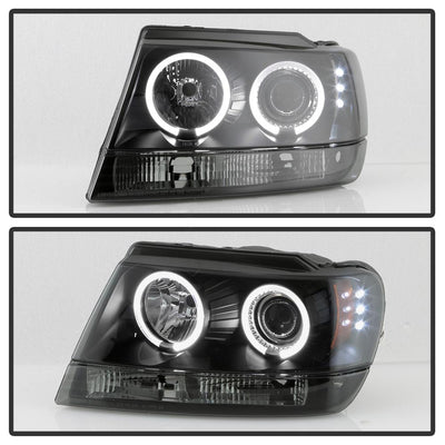 LED Halo Black Smoke Projector Headlights <br>99-04 Jeep Grand Cherokee