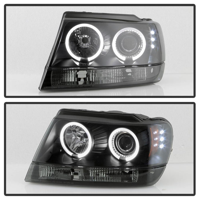 LED Halo Black Smoke Projector Headlights <br>99-04 Jeep Grand Cherokee