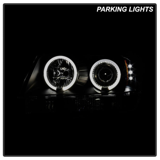 LED Halo Black Smoke Projector Headlights <br>99-04 Jeep Grand Cherokee
