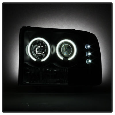 Version 2 Black Smoke CCFL Halo 1PC Projector Headlights <br>99-04 Ford F-250 Super Duty 00-04 Ford Excursion