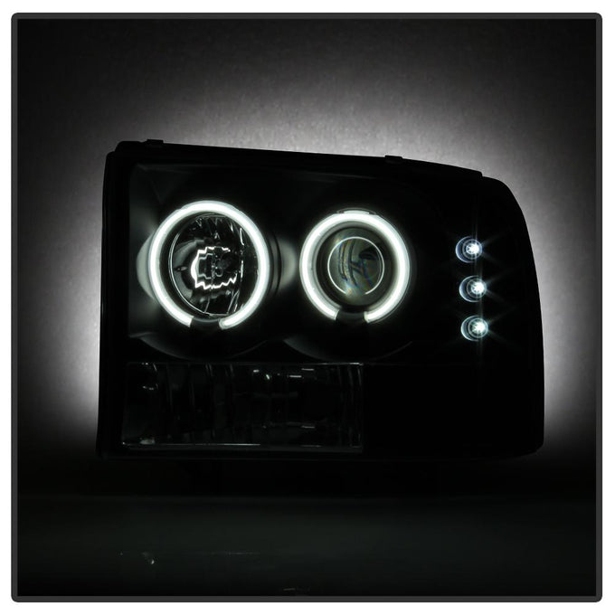Version 2 Black Smoke CCFL Halo 1PC Projector Headlights <br>99-04 Ford F-250 Super Duty 00-04 Ford Excursion