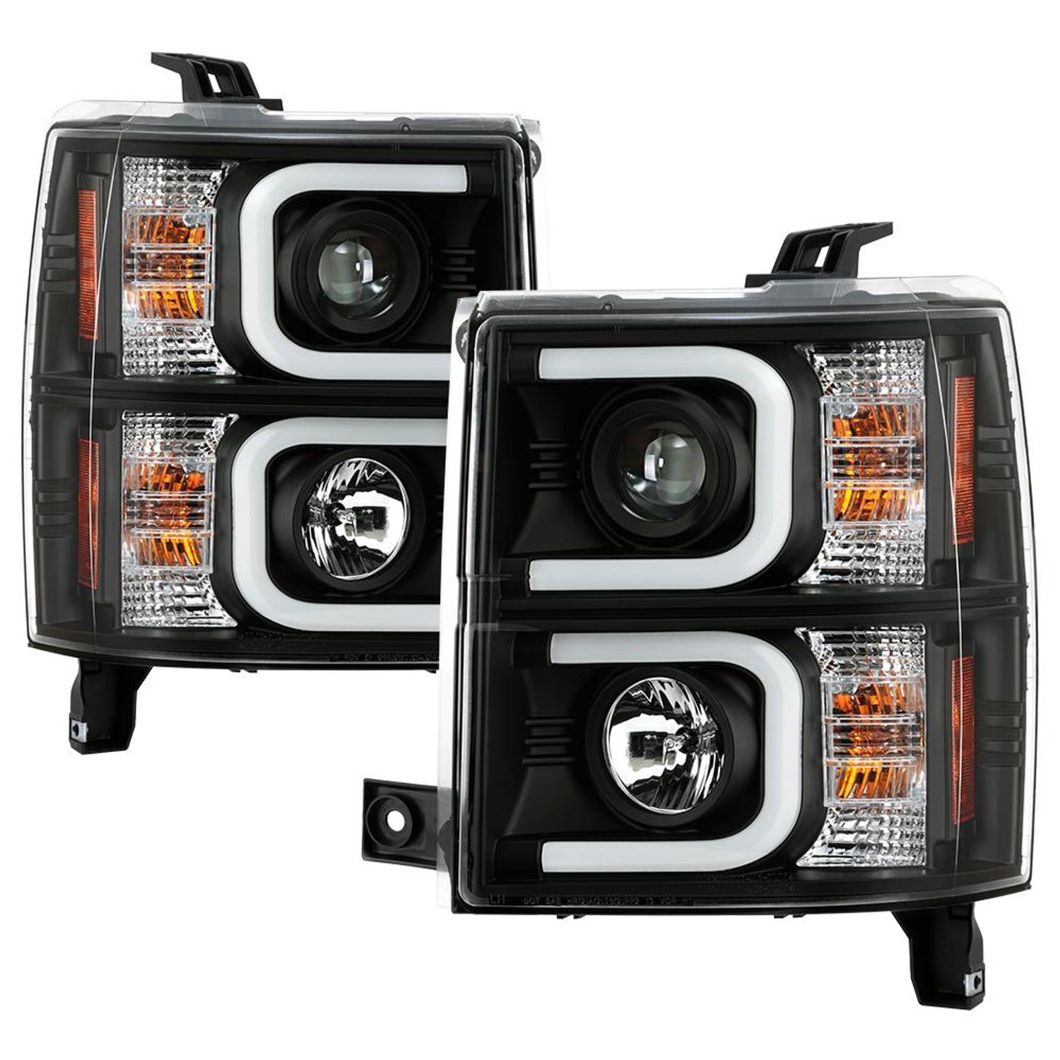 Light Bar DRL Black Projector Headlights <br>14-15 Chevrolet Silverado 1500