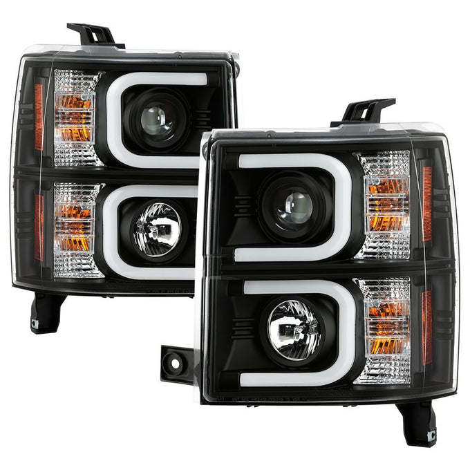 Light Bar DRL Black Projector Headlights <br>14-15 Chevrolet Silverado 1500