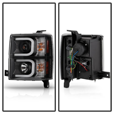 Light Bar DRL Black Projector Headlights <br>14-15 Chevrolet Silverado 1500