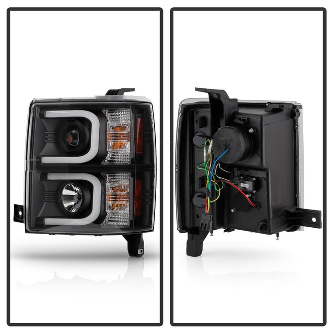 Light Bar DRL Black Projector Headlights <br>14-15 Chevrolet Silverado 1500