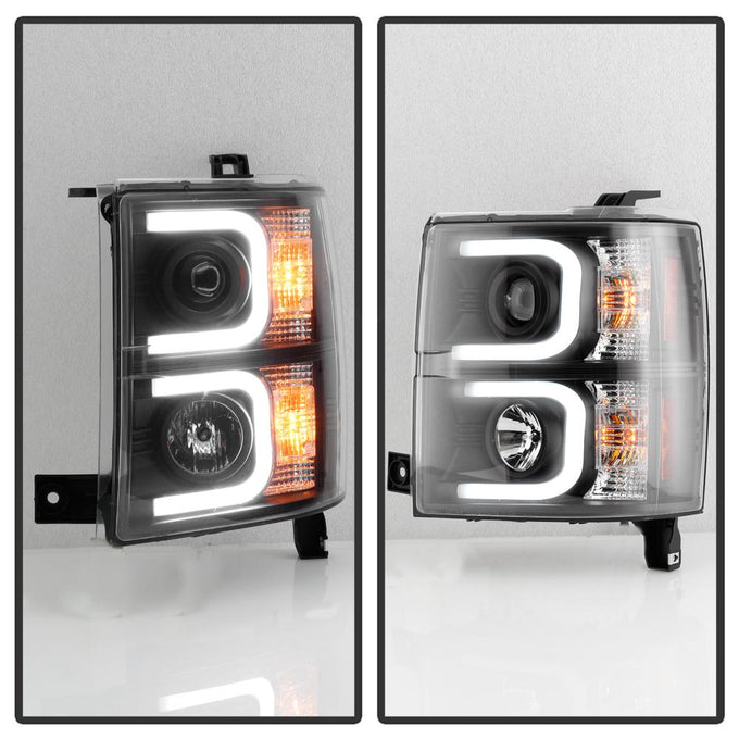 Light Bar DRL Black Projector Headlights <br>14-15 Chevrolet Silverado 1500