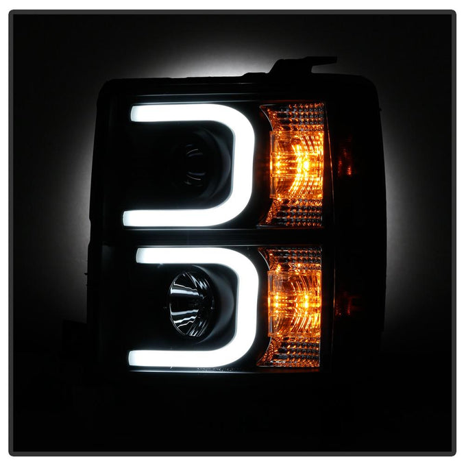 Light Bar DRL Black Projector Headlights <br>14-15 Chevrolet Silverado 1500