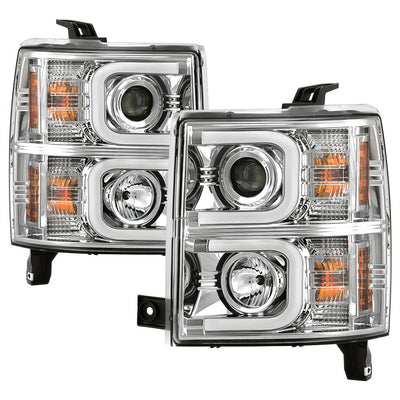 Light Bar DRL Chrome Projector Headlights <br>14-15 Chevrolet Silverado 1500