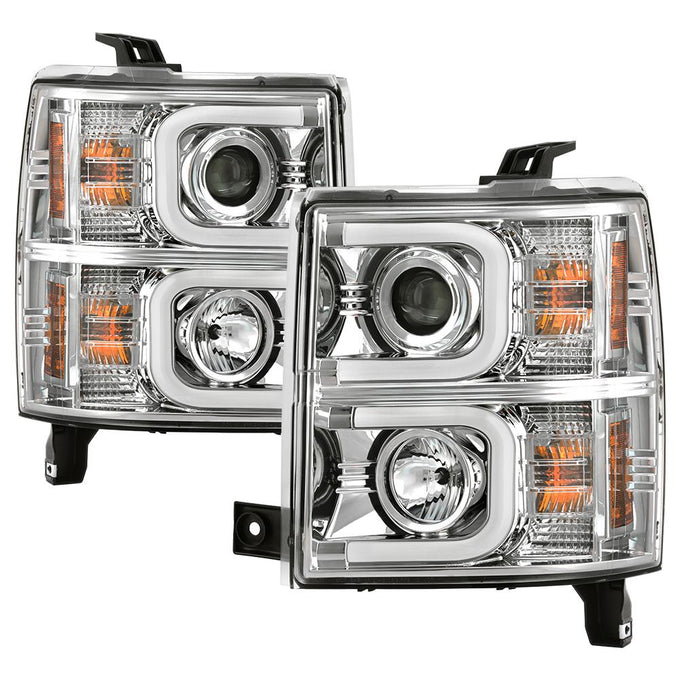 Light Bar DRL Chrome Projector Headlights <br>14-15 Chevrolet Silverado 1500