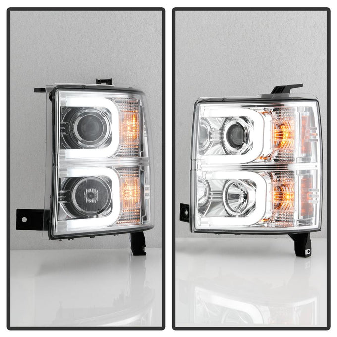 Light Bar DRL Chrome Projector Headlights <br>14-15 Chevrolet Silverado 1500