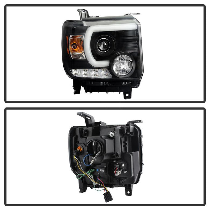 Light Bar DRL Black Projector Headlights <br>14-15 GMC Sierra 1500 15-17 GMC Sierra 2500 HD Sierra 3500 HD