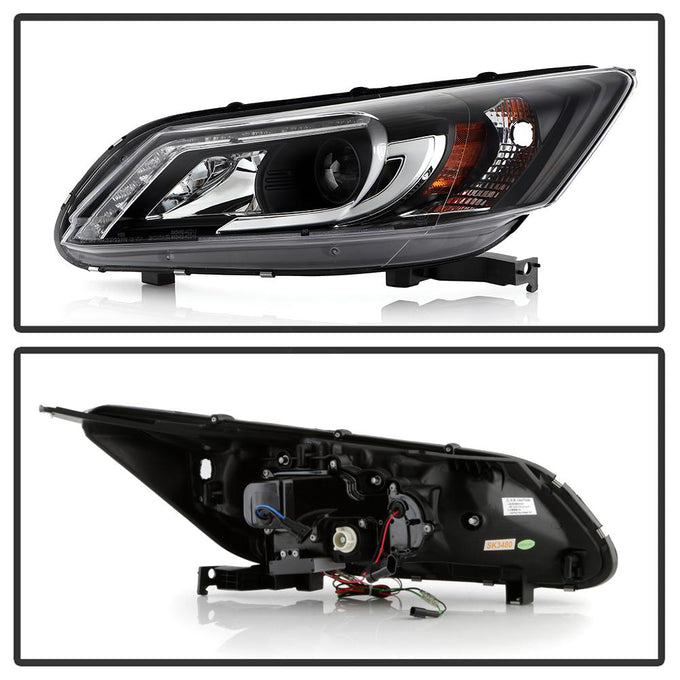 Light Bar DRL Black Projector Headlights <br>13-15 Honda Accord