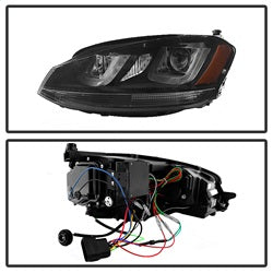 DRL LED Black Black Stripe Projector Headlights <br>14-19 Volkswagen Golf 15-19 Volkswagen Golf R