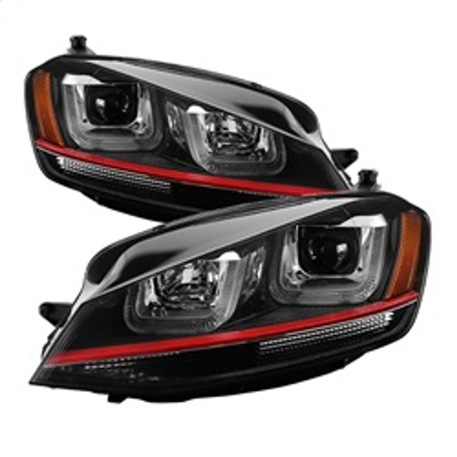 DRL LED Black Red Stripe Projector Headlights <br>14-19 Volkswagen Golf 15-19 Volkswagen Golf R
