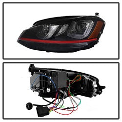 DRL LED Black Red Stripe Projector Headlights <br>14-19 Volkswagen Golf 15-19 Volkswagen Golf R