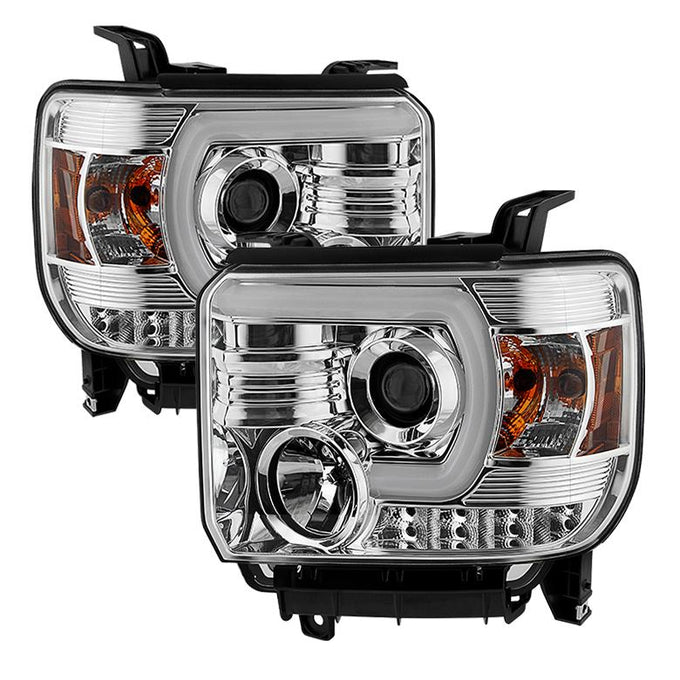 Light Bar DRL Chrome Projector Headlights <br>14-15 GMC Sierra 1500 15-17 GMC Sierra 2500 HD Sierra 3500 HD