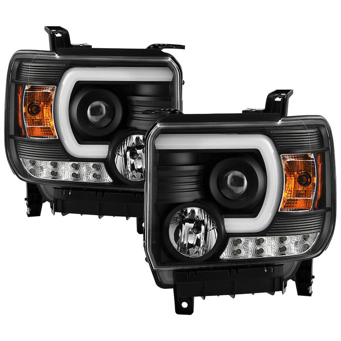 Light Bar DRL Black Projector Headlights <br>14-18 GMC Sierra 1500 Sierra 2500 HD Sierra 3500 HD