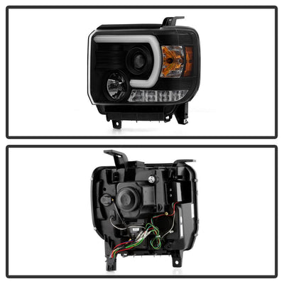 Light Bar DRL Black Projector Headlights <br>14-18 GMC Sierra 1500 Sierra 2500 HD Sierra 3500 HD