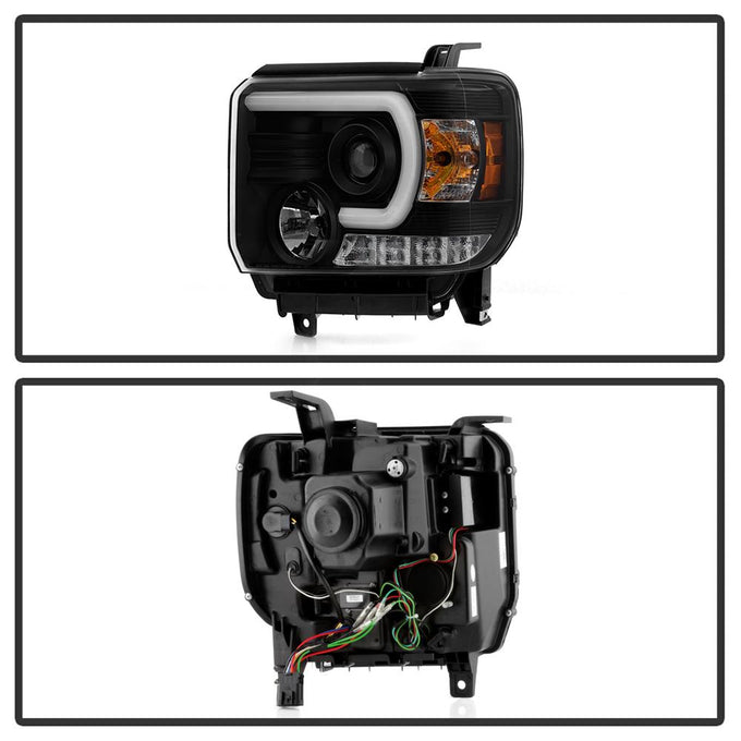 Light Bar DRL Black Projector Headlights <br>14-18 GMC Sierra 1500 Sierra 2500 HD Sierra 3500 HD