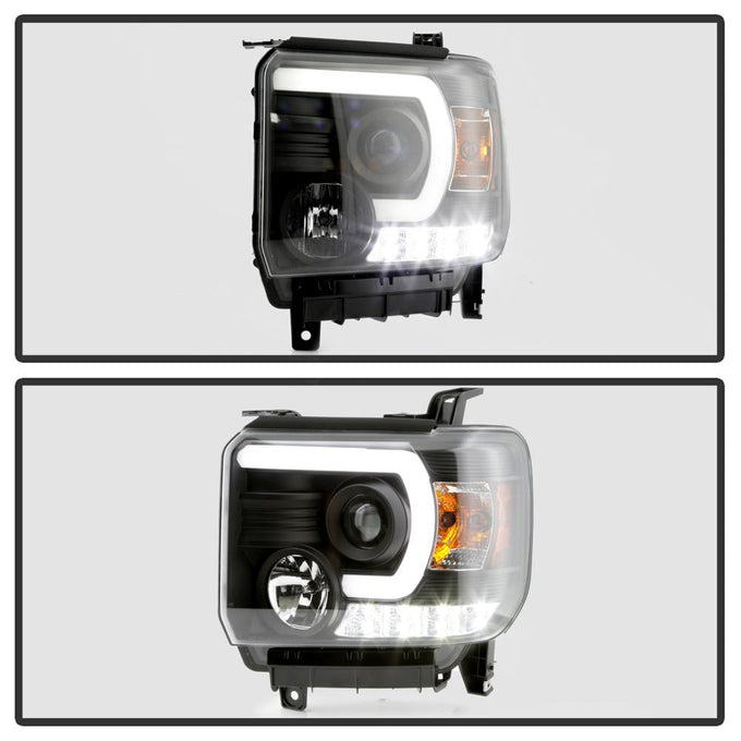 Light Bar DRL Black Projector Headlights <br>14-18 GMC Sierra 1500 Sierra 2500 HD Sierra 3500 HD
