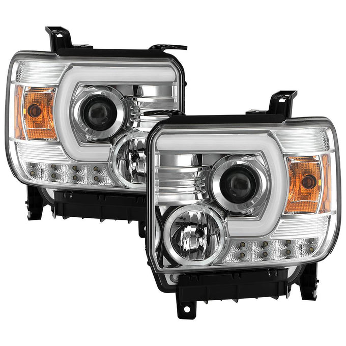 Light Bar DRL Chrome Projector Headlights <br>14-18 GMC Sierra 1500 Sierra 2500 HD Sierra 3500 HD