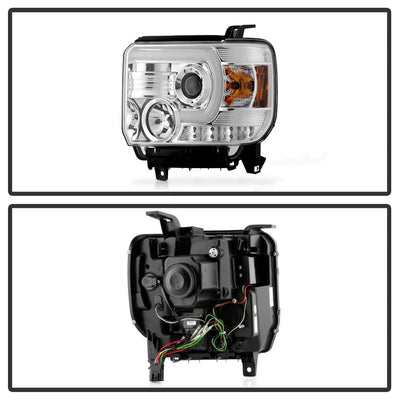 Light Bar DRL Chrome Projector Headlights <br>14-18 GMC Sierra 1500 Sierra 2500 HD Sierra 3500 HD