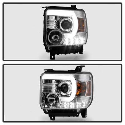 Light Bar DRL Chrome Projector Headlights <br>14-18 GMC Sierra 1500 Sierra 2500 HD Sierra 3500 HD