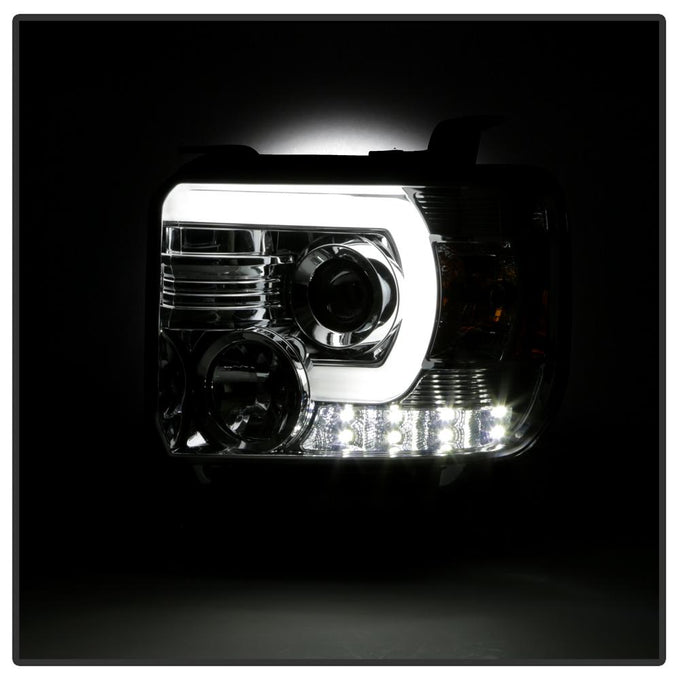 Light Bar DRL Chrome Projector Headlights <br>14-18 GMC Sierra 1500 Sierra 2500 HD Sierra 3500 HD