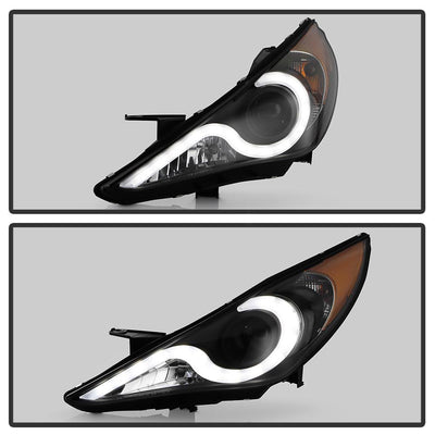 Version 2 Black Light Bar DRL Projector Headlights <br>11-13 Hyundai Sonata