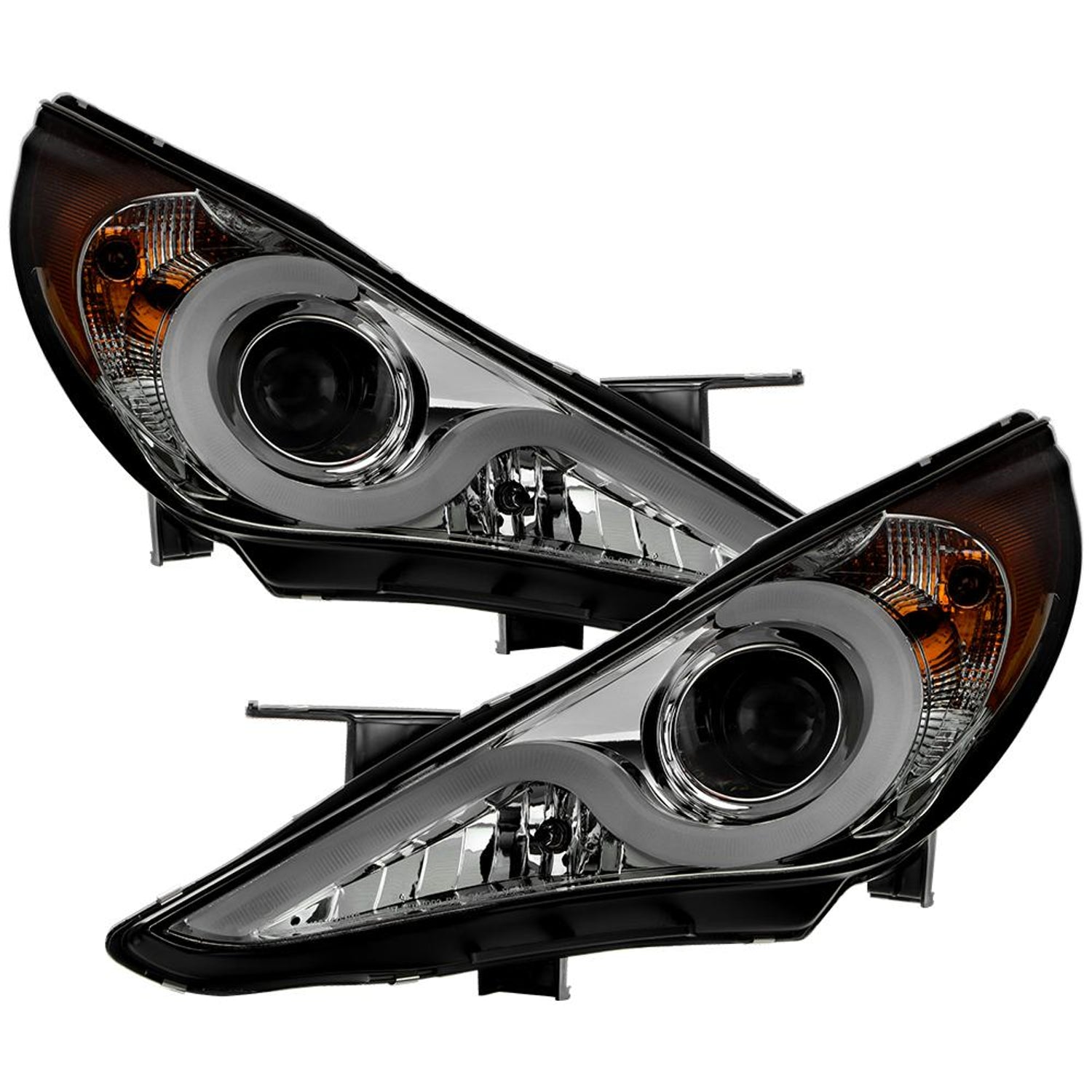 Version 2 Chrome Light Bar DRL Projector Headlights <br>11-13 Hyundai Sonata