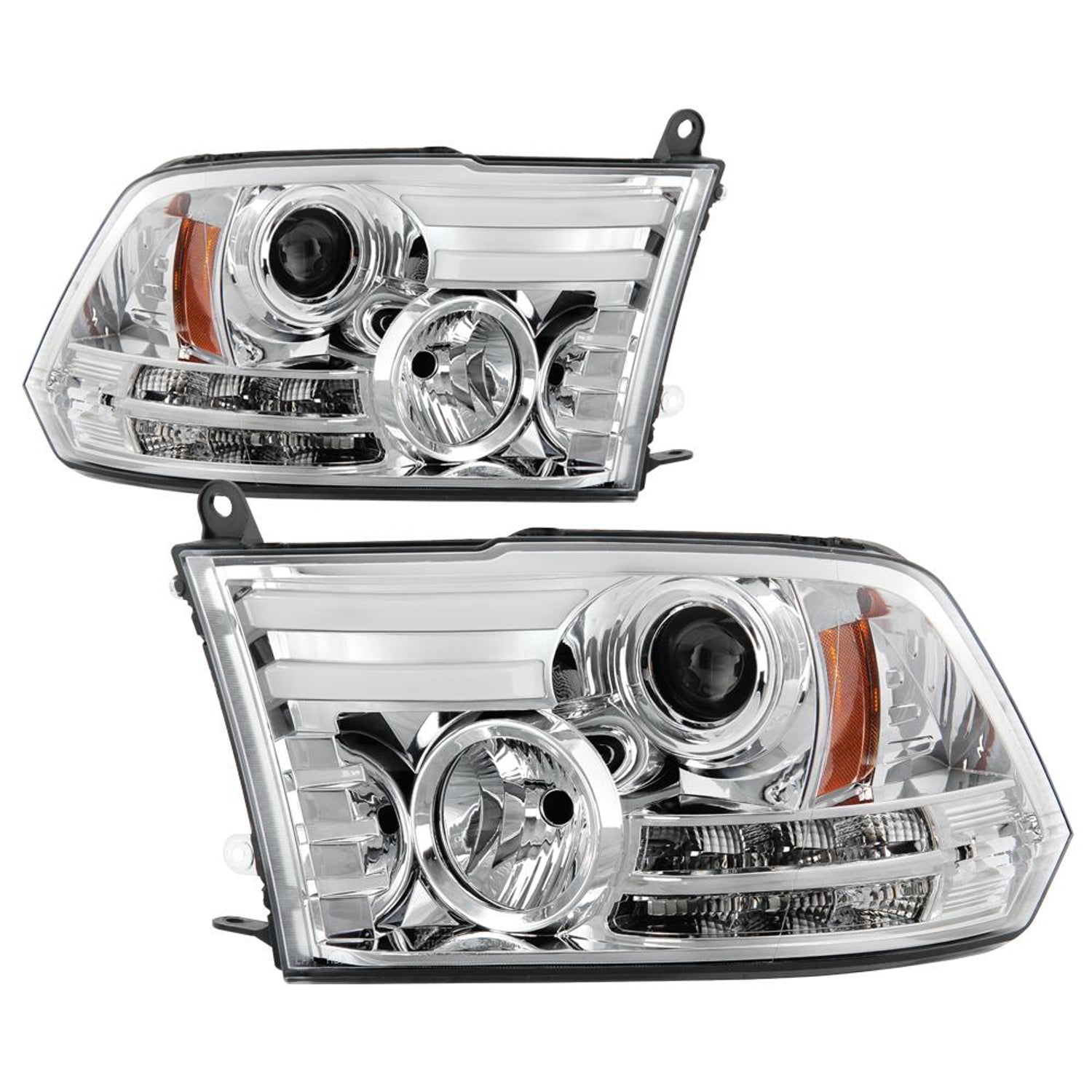 Light Bar DRL Chrome Projector Headlights <br>13-16 Ram 2500 3500 13-18 Ram 1500