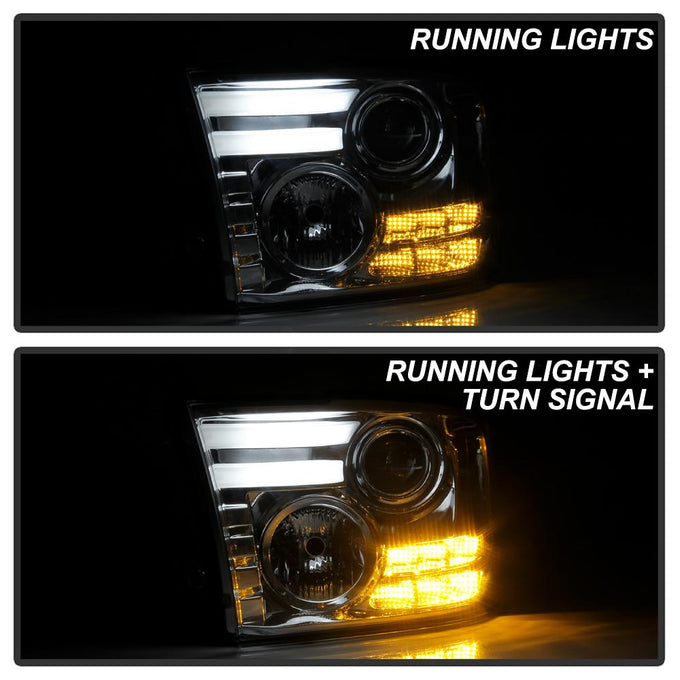 Light Bar DRL Chrome Projector Headlights <br>13-16 Ram 2500 3500 13-18 Ram 1500
