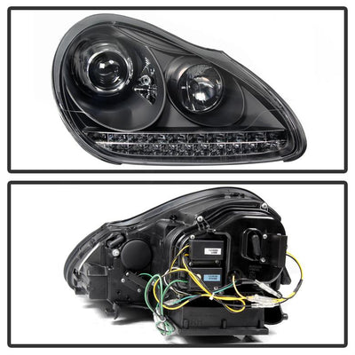 DRL LED Black Projector Headlights <br>03-06 Porsche Cayenne