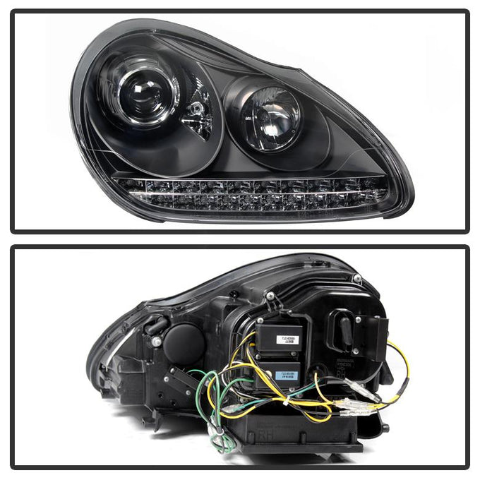 DRL LED Black Projector Headlights <br>03-06 Porsche Cayenne