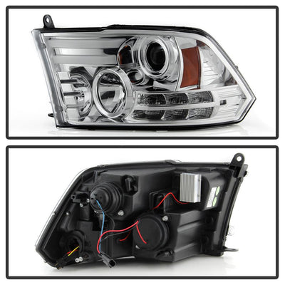 Light Bar DRL Chrome Projector Headlights <br>09-18 Ram 1500 2500 3500
