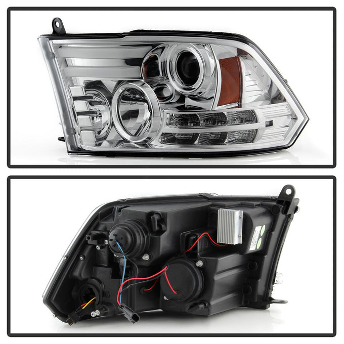 Light Bar DRL Chrome Projector Headlights <br>09-18 Ram 1500 2500 3500