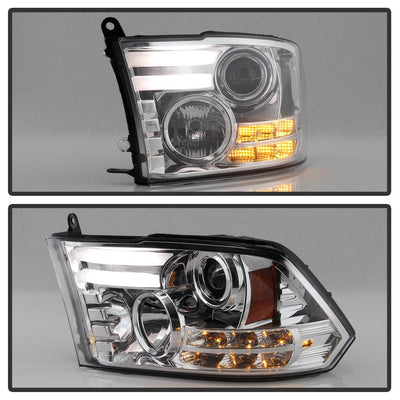 Light Bar DRL Chrome Projector Headlights <br>09-18 Ram 1500 2500 3500
