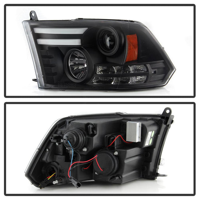Light Bar DRL Black Projector Headlights <br>09-18 Ram 1500 2500 3500