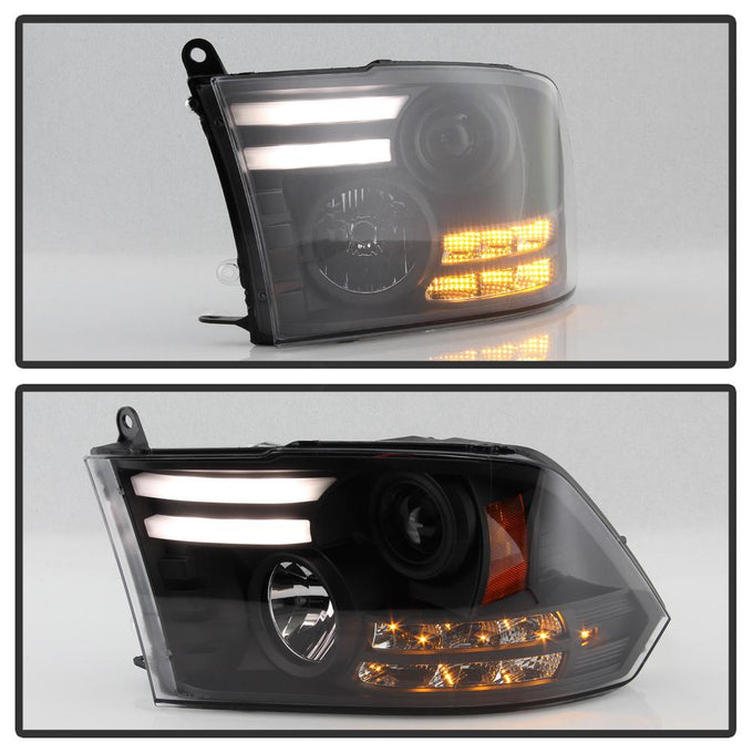 Light Bar DRL Black Projector Headlights <br>09-18 Ram 1500 2500 3500