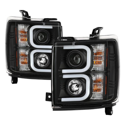 Light Bar DRL Black Projector Headlights <br>15-19 Chevrolet Silverado 2500 HD Silverado 3500 HD