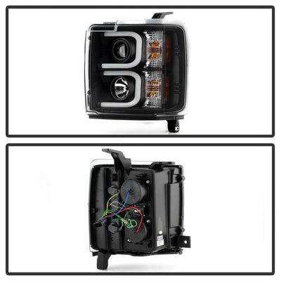 Light Bar DRL Black Projector Headlights <br>15-19 Chevrolet Silverado 2500 HD Silverado 3500 HD