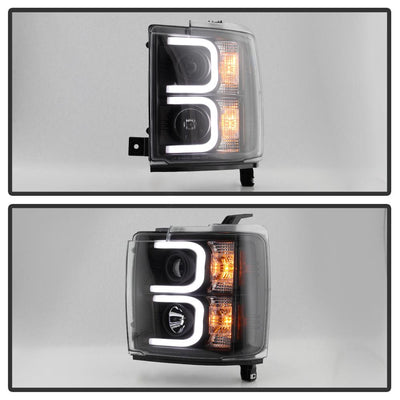 Light Bar DRL Black Projector Headlights <br>15-19 Chevrolet Silverado 2500 HD Silverado 3500 HD